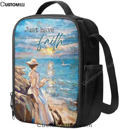Just Have Faith Lady Reading Book Lunch Bag, Christian Lunch Box For School, Picnic