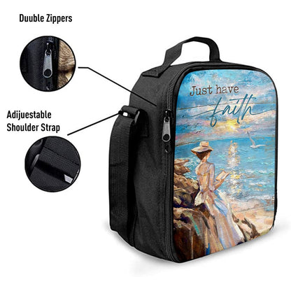 Just Have Faith Lady Reading Book Lunch Bag, Christian Lunch Box For School, Picnic