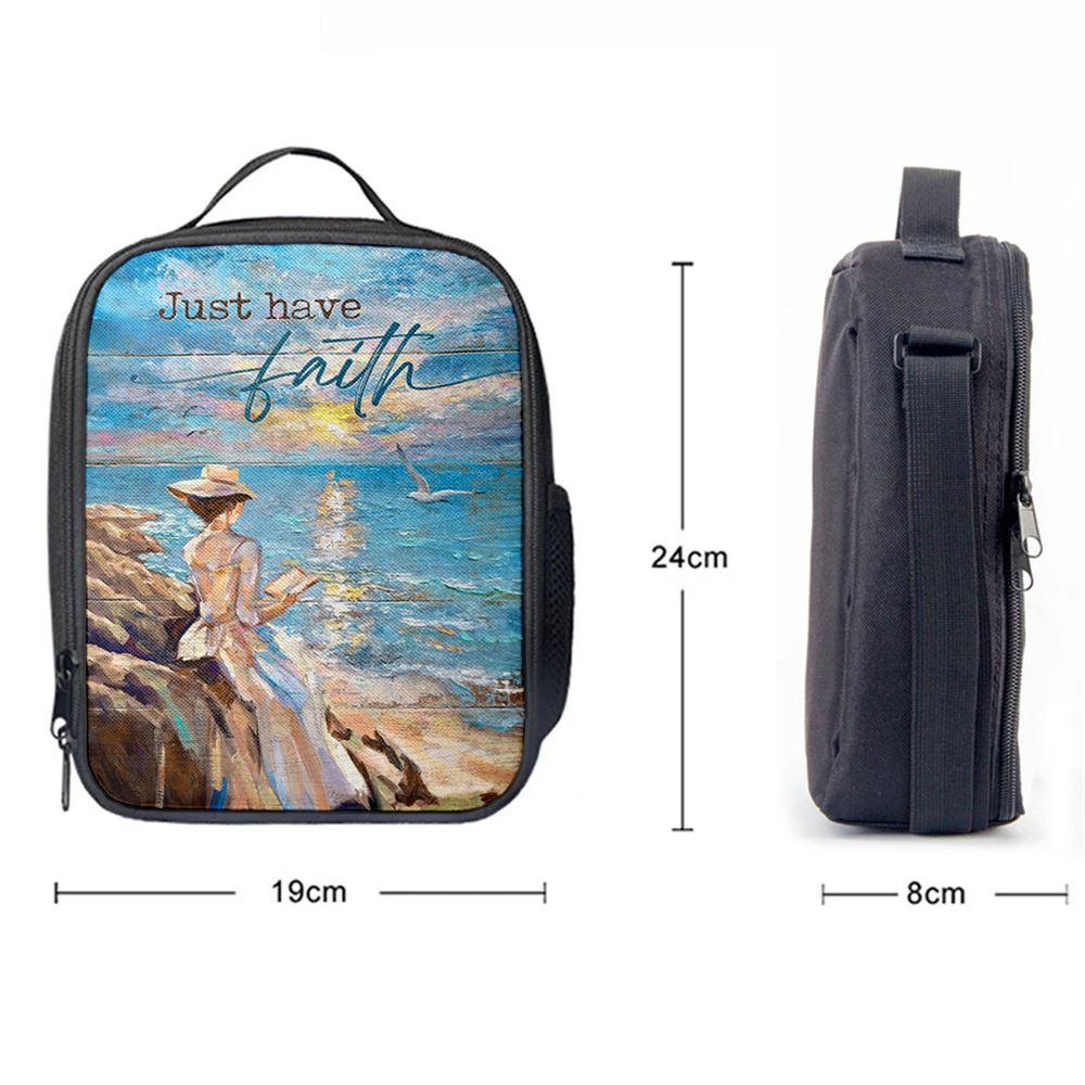 Just Have Faith Lady Reading Book Lunch Bag, Christian Lunch Box For School, Picnic