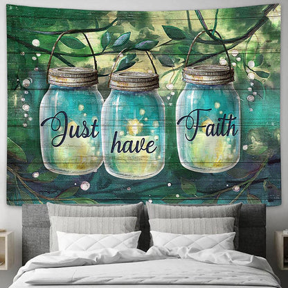 Just Have Faith Miracle Glass Jar Tapestry Art - Christian Wall Art Decor - Bible Verse Tapestry