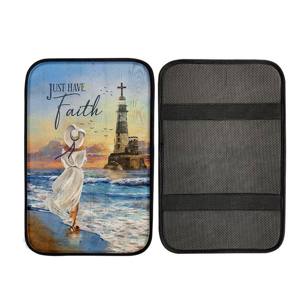 Just Have Faith Ocean Lighthouse Car Center Console Cover, God Car Armrest Accessories