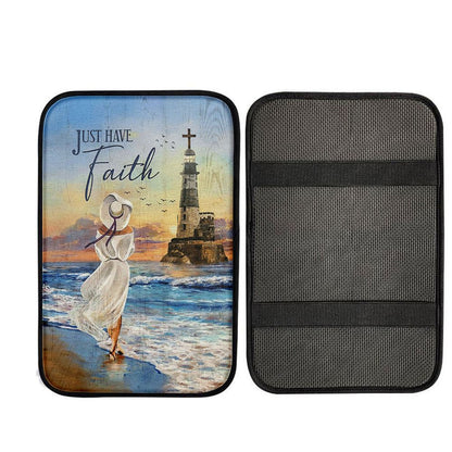 Just Have Faith Ocean Lighthouse Car Center Console Cover, God Car Armrest Accessories