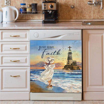 Just Have Faith Ocean Lighthouse Dishwasher Cover, Christian Dishwasher Wrap, Bible Verse Kitchen Decoration