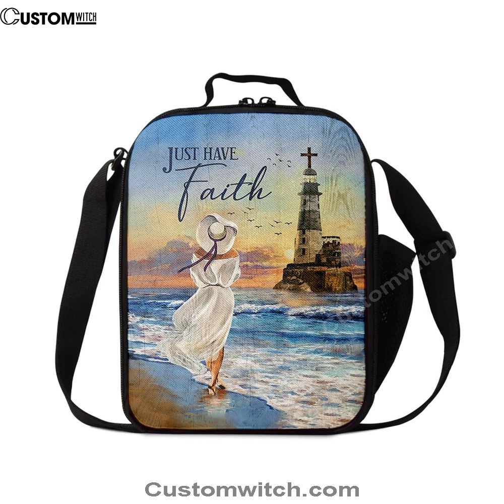 Just Have Faith Ocean Lighthouse Lunch Bag, Christian Lunch Box For School, Picnic