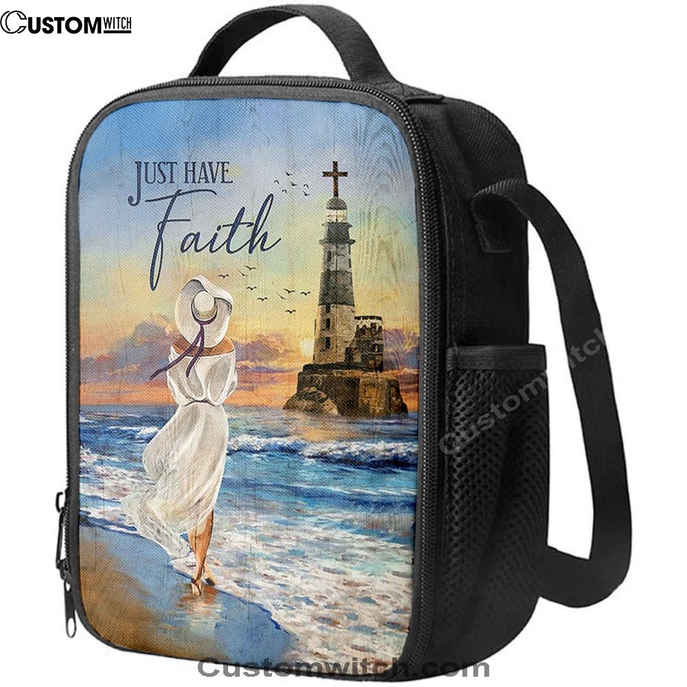 Just Have Faith Ocean Lighthouse Lunch Bag, Christian Lunch Box For School, Picnic