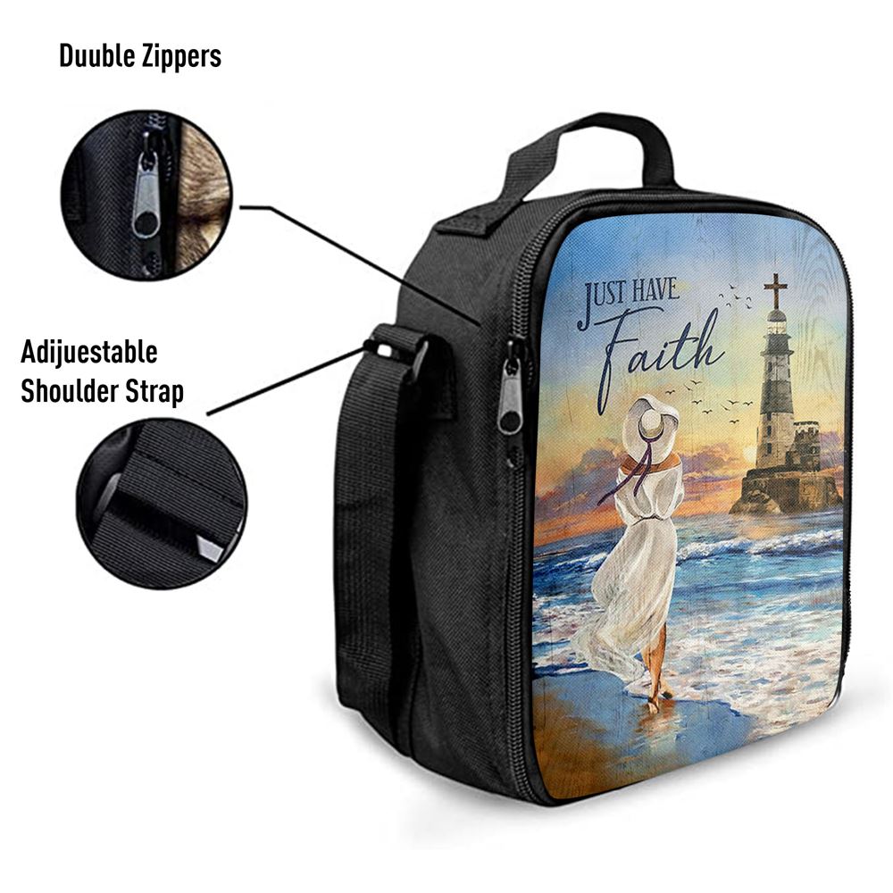 Just Have Faith Ocean Lighthouse Lunch Bag, Christian Lunch Box For School, Picnic