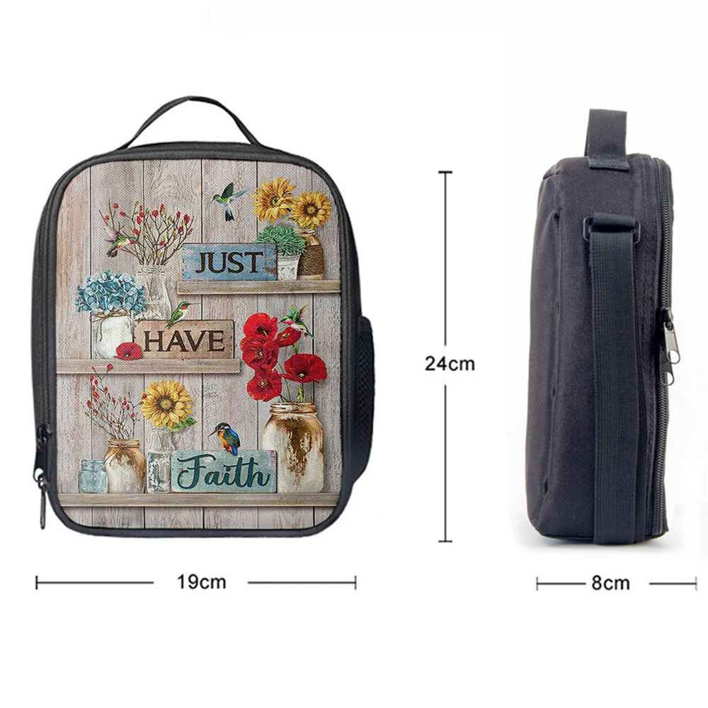 Just Have Faith Poppy Sunflower Hummingbird Lunch Bag, Christian Lunch Box For School, Picnic