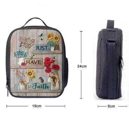 Just Have Faith Poppy Sunflower Hummingbird Lunch Bag, Christian Lunch Box For School, Picnic