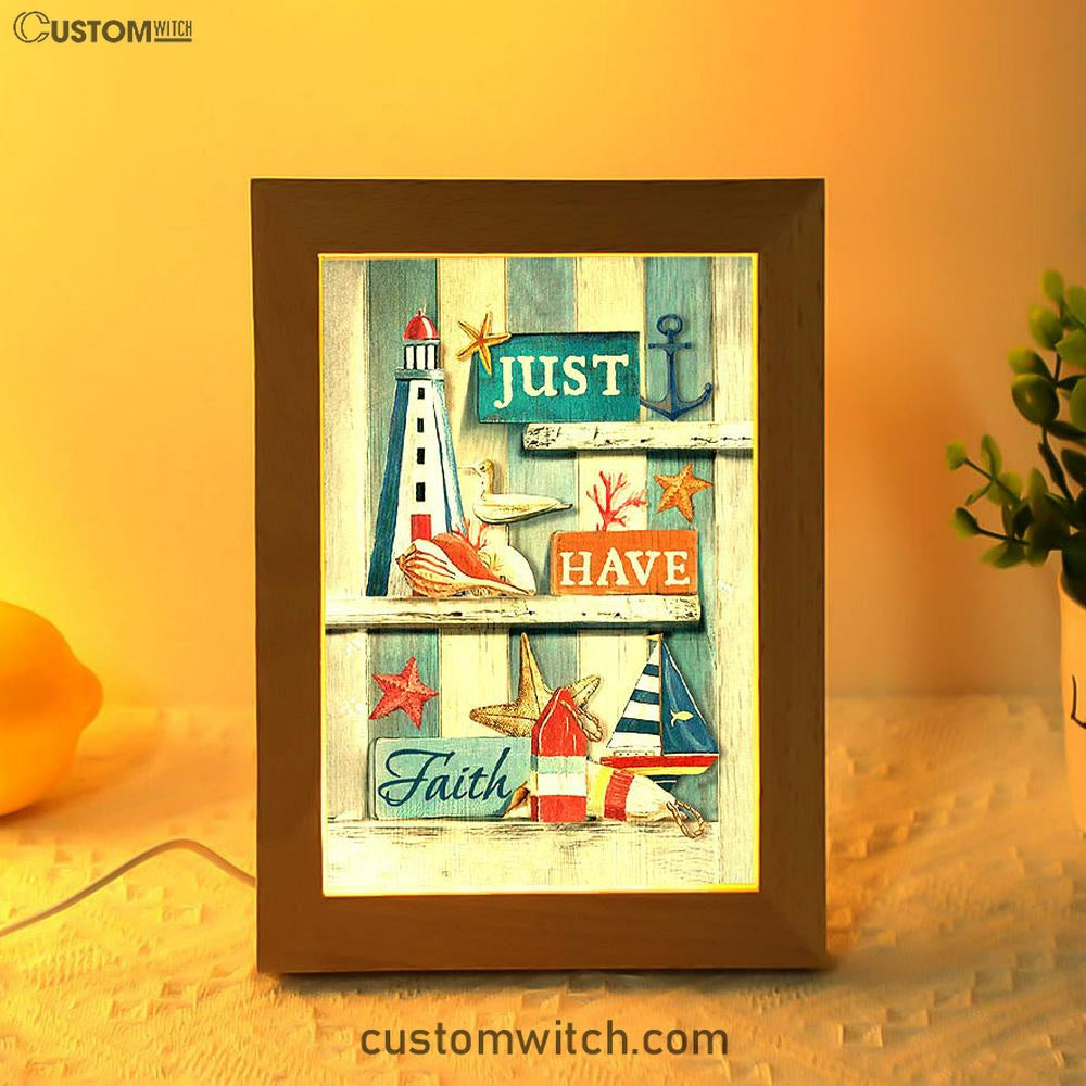 Just Have Faith Pretty Lighthouse Ocean Art Frame Lamp - Bible Verse Wooden Lamp - Christian Art Home Decor
