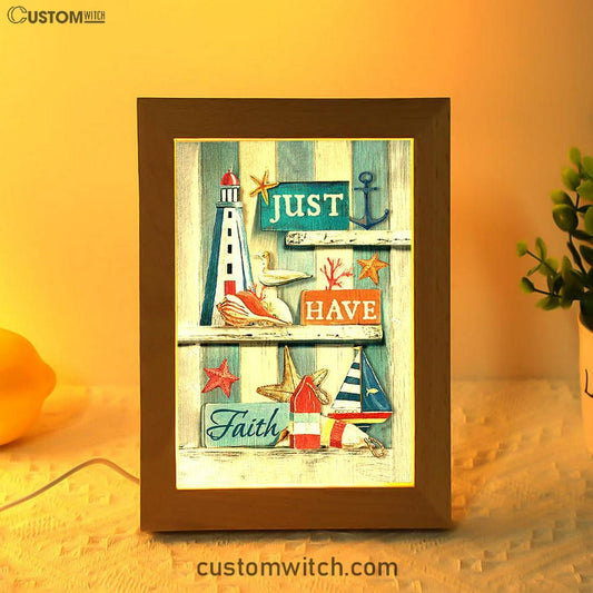 Just Have Faith Pretty Lighthouse Ocean Art Frame Lamp - Bible Verse Wooden Lamp - Christian Art Home Decor