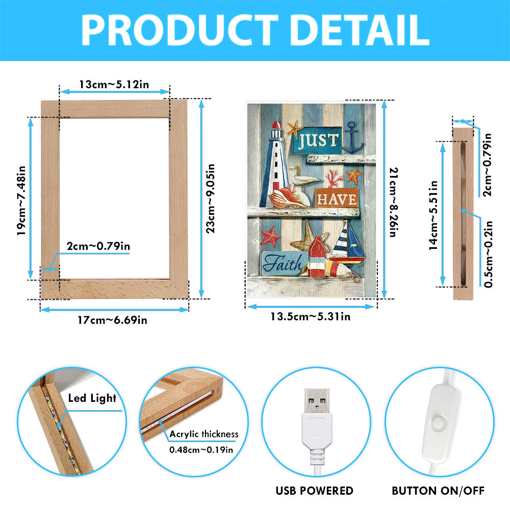 Just Have Faith Pretty Lighthouse Ocean Art Frame Lamp - Bible Verse Wooden Lamp - Christian Art Home Decor