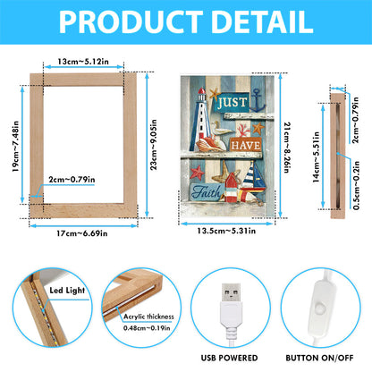 Just Have Faith Pretty Lighthouse Ocean Art Frame Lamp - Bible Verse Wooden Lamp - Christian Art Home Decor