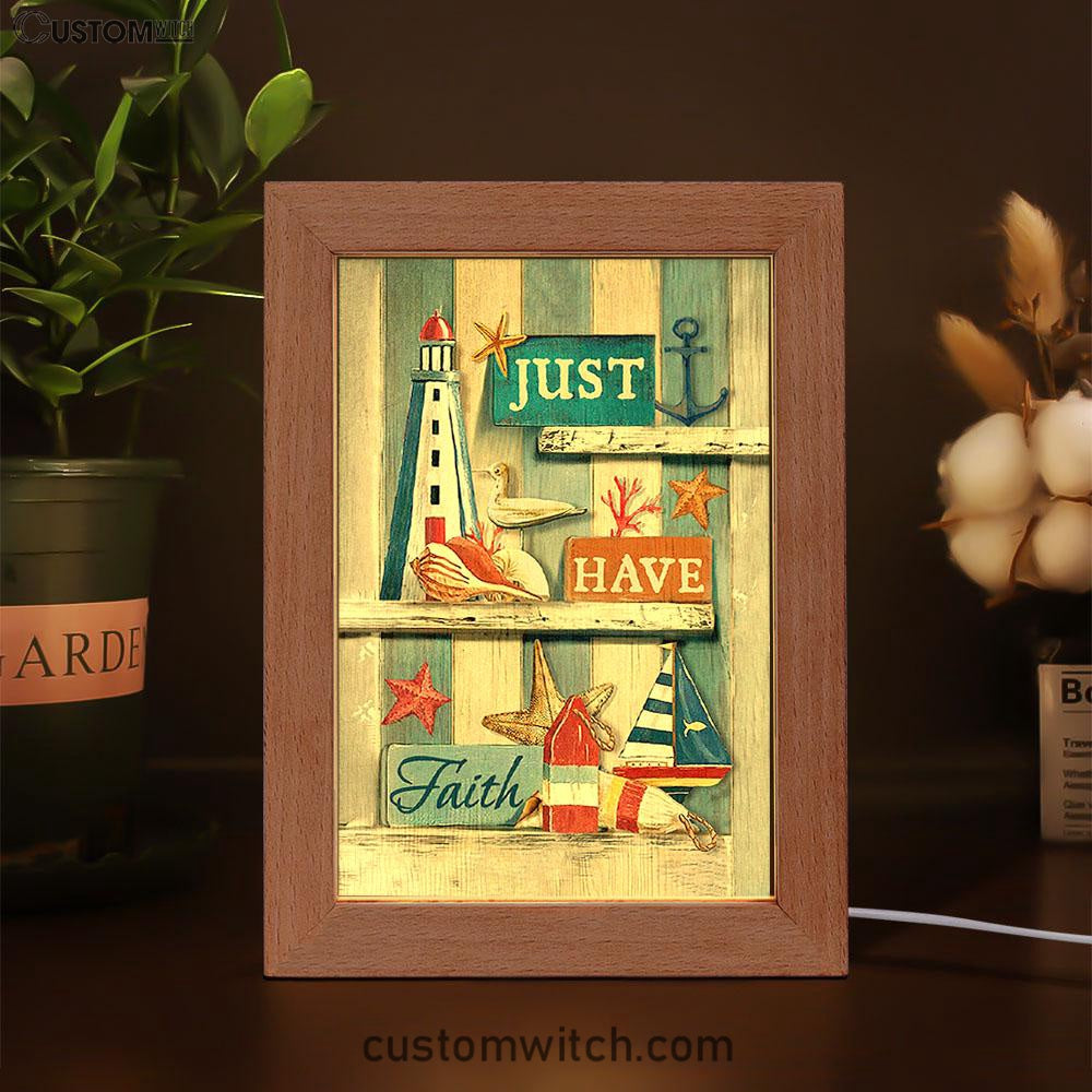 Just Have Faith Pretty Lighthouse Ocean Art Frame Lamp - Bible Verse Wooden Lamp - Christian Art Home Decor