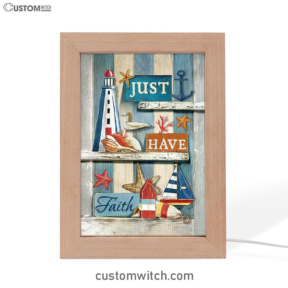Just Have Faith Pretty Lighthouse Ocean Art Frame Lamp - Bible Verse Wooden Lamp - Christian Art Home Decor