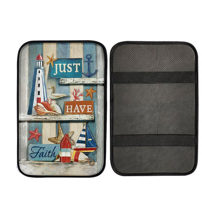 Just Have Faith Pretty Lighthouse Ocean Car Center Console Cover, God Car Armrest Accessories