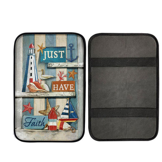 Just Have Faith Pretty Lighthouse Ocean Car Center Console Cover, God Car Armrest Accessories
