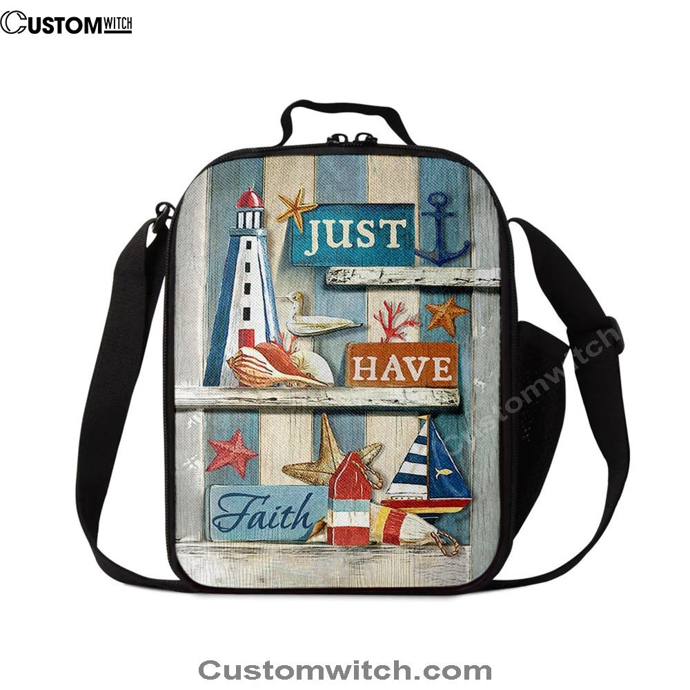 Just Have Faith Pretty Lighthouse Ocean Lunch Bag, Christian Lunch Box For School, Picnic