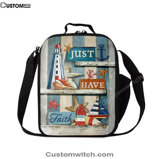 Just Have Faith Pretty Lighthouse Ocean Lunch Bag, Christian Lunch Box For School, Picnic
