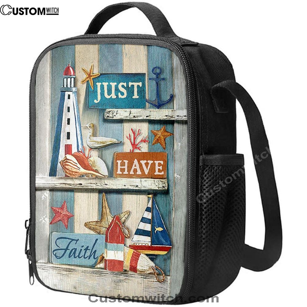 Just Have Faith Pretty Lighthouse Ocean Lunch Bag, Christian Lunch Box For School, Picnic