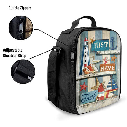 Just Have Faith Pretty Lighthouse Ocean Lunch Bag, Christian Lunch Box For School, Picnic