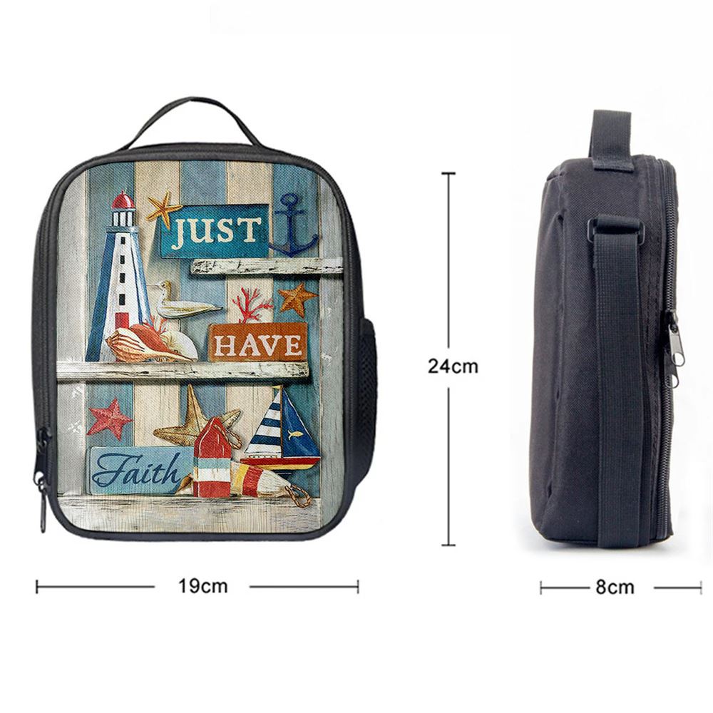 Just Have Faith Pretty Lighthouse Ocean Lunch Bag, Christian Lunch Box For School, Picnic