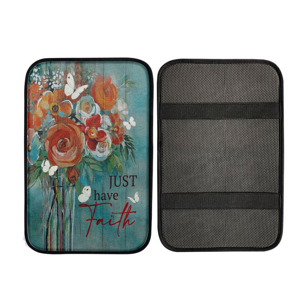 Just Have Faith Roses Car Center Console Cover, Religious Car Interior Accessories