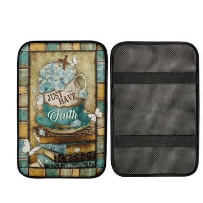 Just Have Faith Tea Cup Book Butterfly Car Center Console Cover, Religious Car Interior Accessories