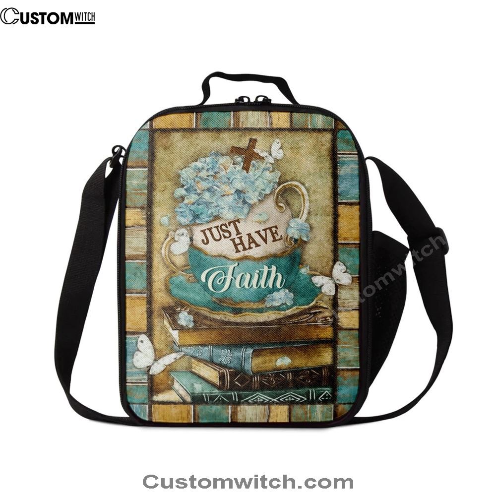 Just Have Faith Tea Cup Book Butterfly Lunch Bag, Christian Lunch Box For School, Picnic