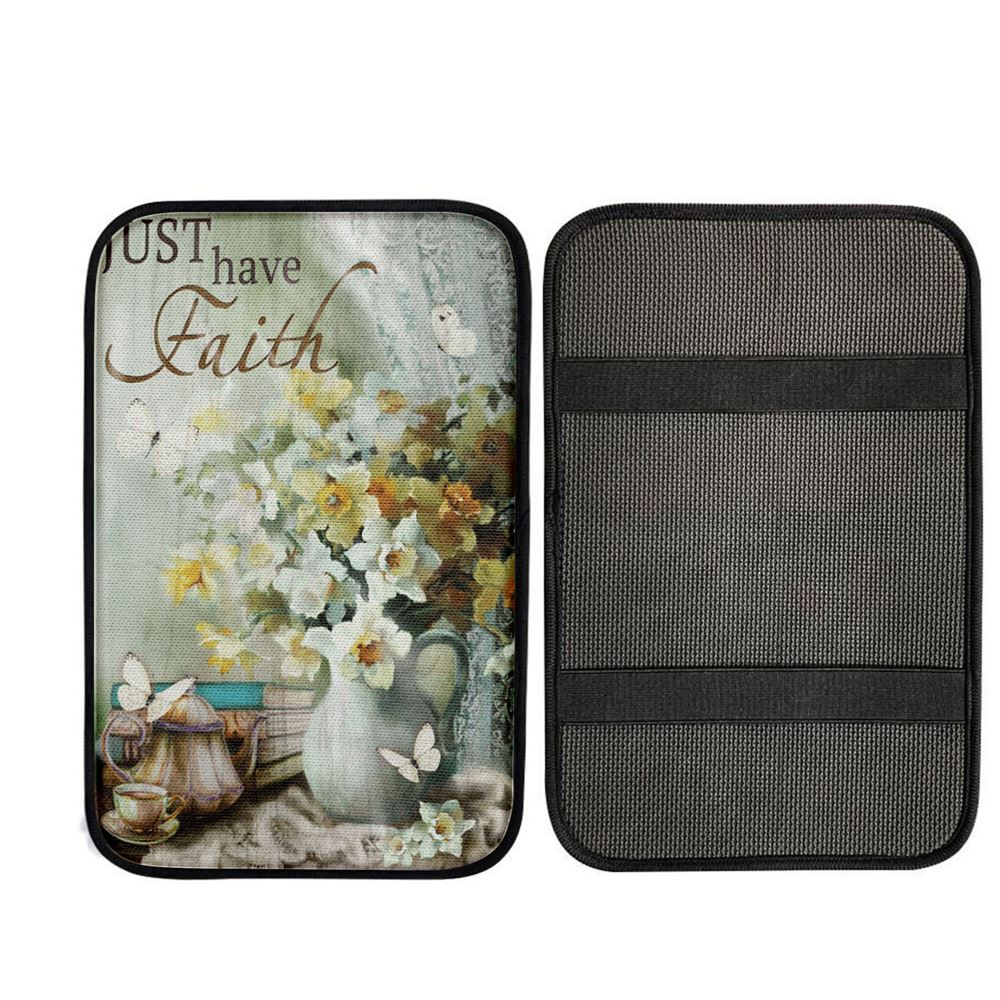 Just Have Faith Vase Flower Butterfly Car Center Console Cover, Religious Car Interior Accessories