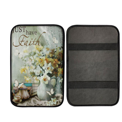 Just Have Faith Vase Flower Butterfly Car Center Console Cover, Religious Car Interior Accessories
