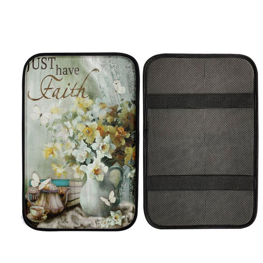 Just Have Faith Vase Flower Butterfly Car Center Console Cover, Religious Car Interior Accessories
