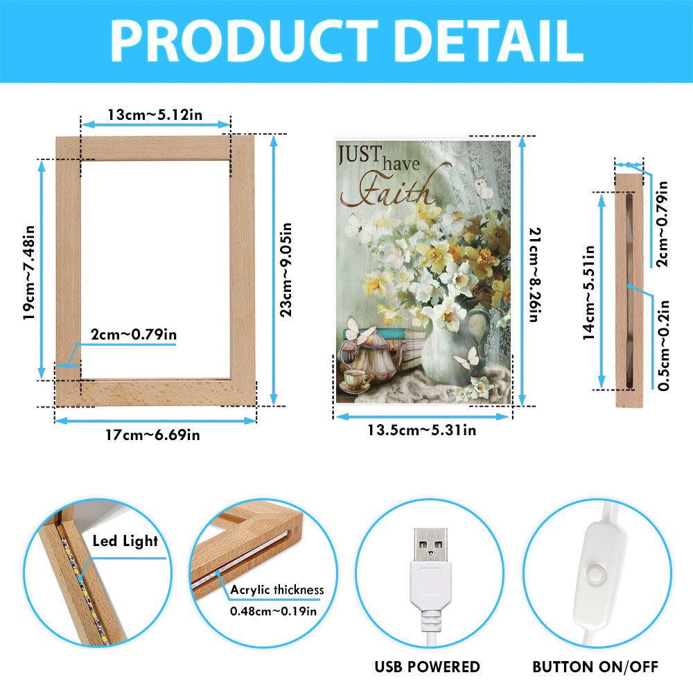 Just Have Faith Vase Flower Butterfly Frame Lamp Prints - Christian Decor - Bible Verse Wooden Lamp