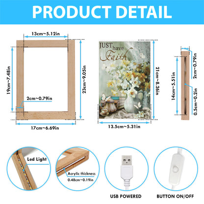 Just Have Faith Vase Flower Butterfly Frame Lamp Prints - Christian Decor - Bible Verse Wooden Lamp