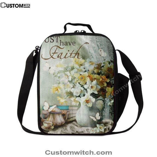 Just Have Faith Vase Flower Butterfly Lunch Bag, Christian Lunch Box For School, Picnic
