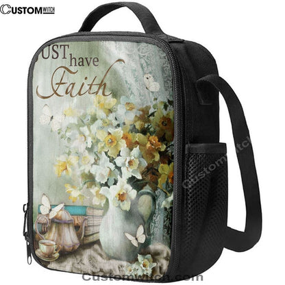 Just Have Faith Vase Flower Butterfly Lunch Bag, Christian Lunch Box For School, Picnic
