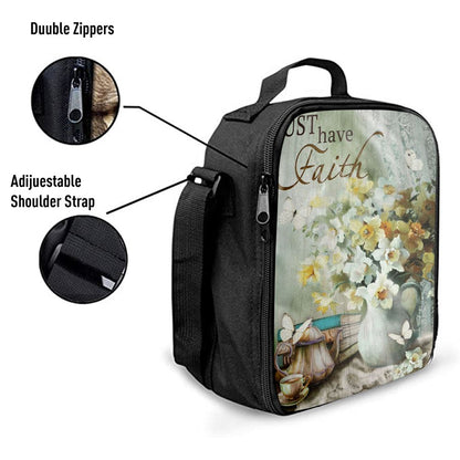 Just Have Faith Vase Flower Butterfly Lunch Bag, Christian Lunch Box For School, Picnic