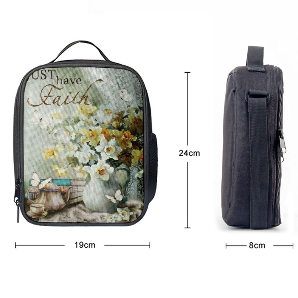 Just Have Faith Vase Flower Butterfly Lunch Bag, Christian Lunch Box For School, Picnic