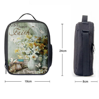 Just Have Faith Vase Flower Butterfly Lunch Bag, Christian Lunch Box For School, Picnic