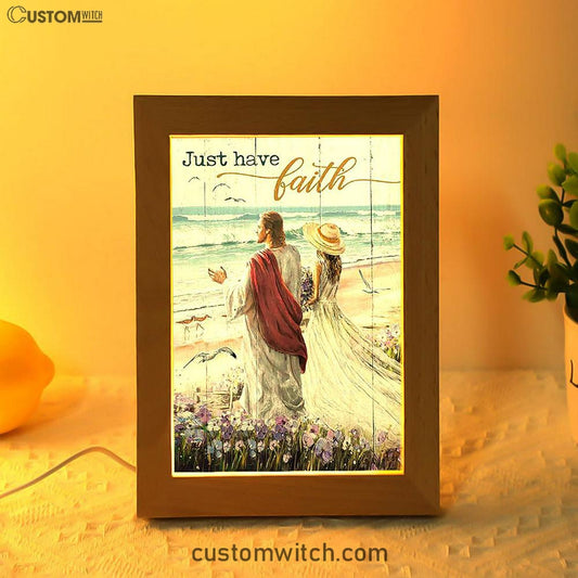 Just Have Faith Walk With Jesus Blue Ocean Frame Lamp Art - Christian Night Light - Bible Verse Wooden Lamp
