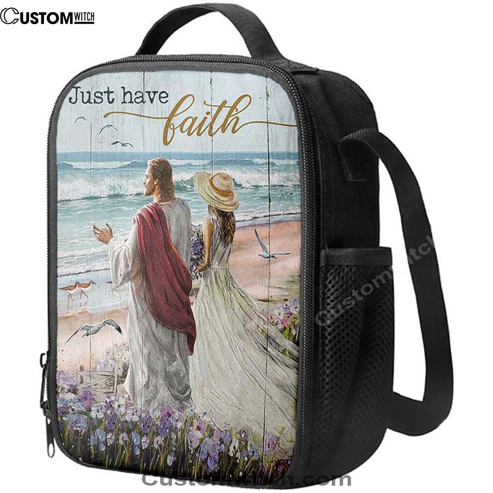 Just Have Faith Walk With Jesus Blue Ocean Lunch Bag, Christian Lunch Box For School, Picnic
