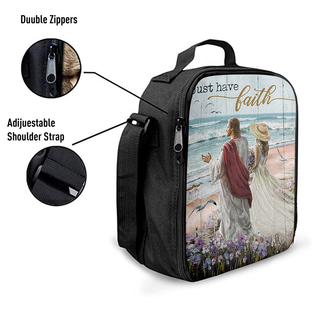 Just Have Faith Walk With Jesus Blue Ocean Lunch Bag, Christian Lunch Box For School, Picnic