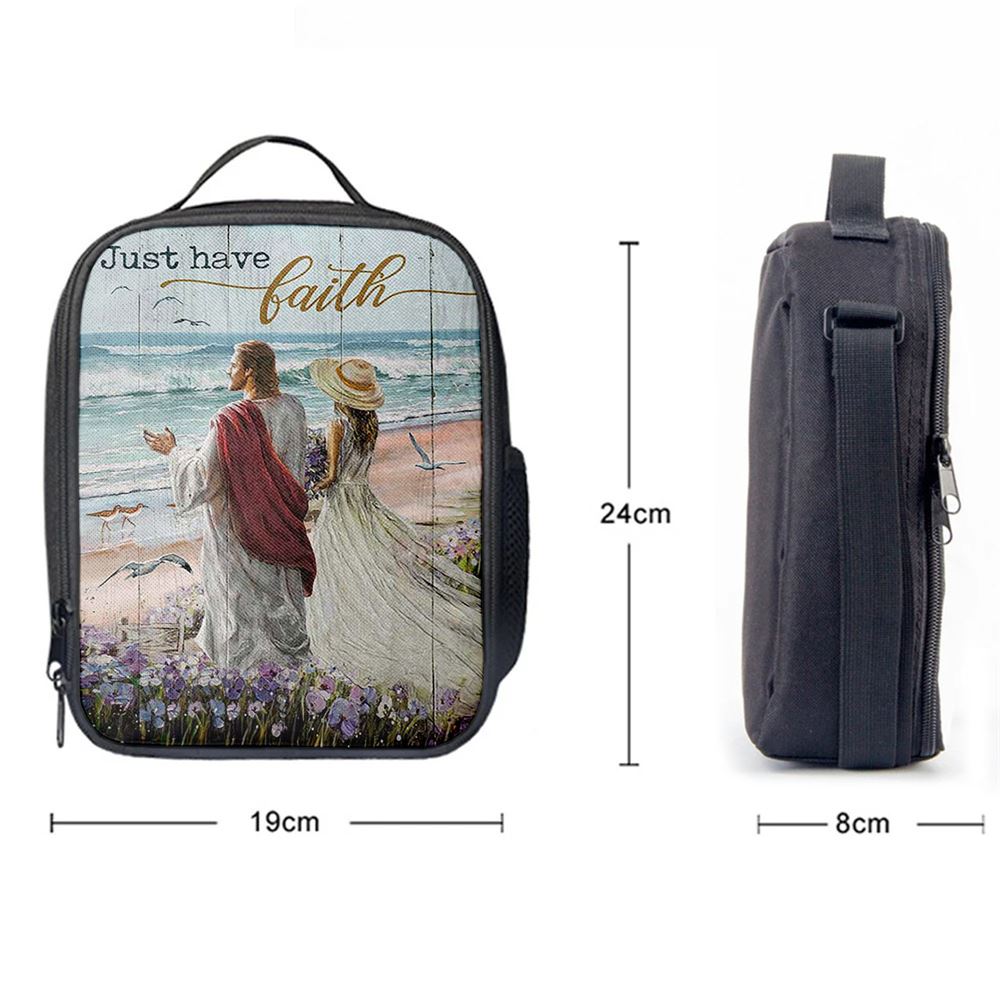 Just Have Faith Walk With Jesus Blue Ocean Lunch Bag, Christian Lunch Box For School, Picnic