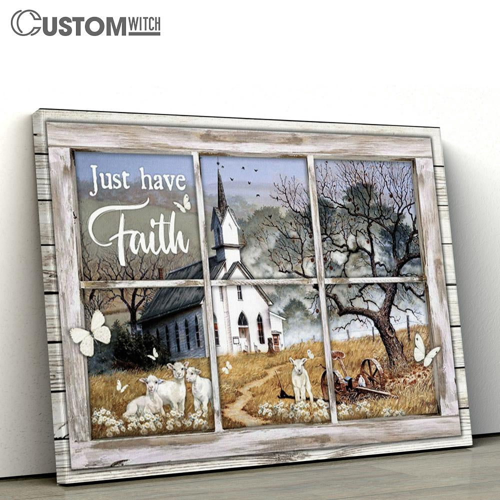 Just Have Faith White Church Sheep Butterfly Large Canvas - Christian Canvas Prints - Religious Canvas Art