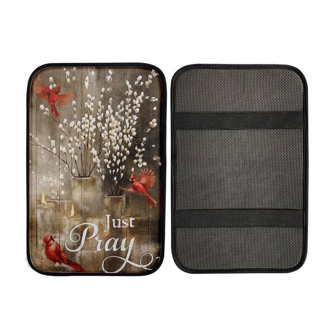 Just Pray Red Cardinal Candle God Car Center Console Cover, Religious Car Interior Accessories
