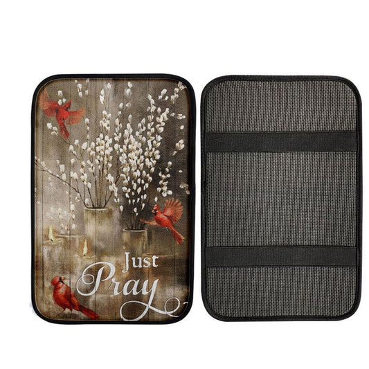 Just Pray Red Cardinal Candle God Car Center Console Cover, Religious Car Interior Accessories