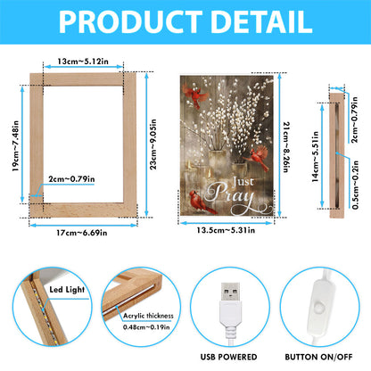 Just Pray Red Cardinal Candle God Frame Lamp Prints - Christian Decor - Bible Verse Wooden Lamp