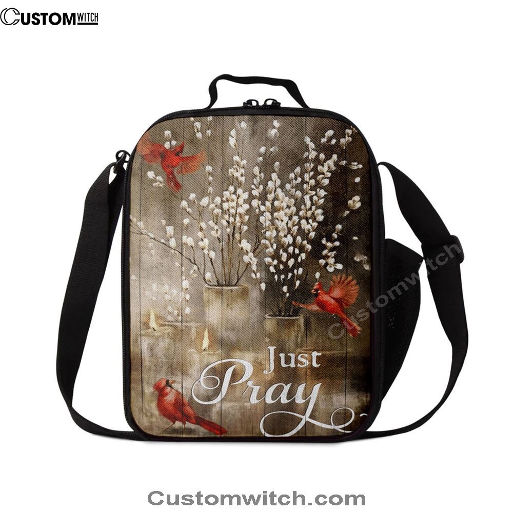 Just Pray Red Cardinal Candle God Lunch Bag, Christian Lunch Box For School, Picnic