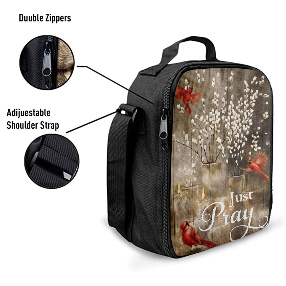 Just Pray Red Cardinal Candle God Lunch Bag, Christian Lunch Box For School, Picnic