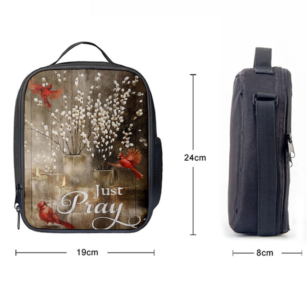 Just Pray Red Cardinal Candle God Lunch Bag, Christian Lunch Box For School, Picnic