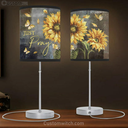 Just Pray Sunflower Butterfly Christian Table Lamb Gift - Christian Bedroom Decor